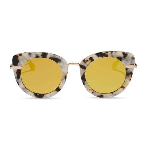 DIFF | Harry Potter Hedwig Oversized Round Designer Sunglasses for Women UV400, Gold Marbled + Gold2
