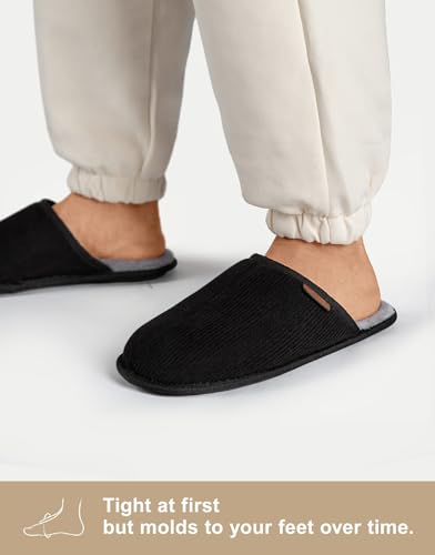 VeraCosy Men's Comfy Corduroy Memory Foam Scuff Slippers Soft Faux Fur Lined House Shoes with Anti-Skid Lightweight Sole2