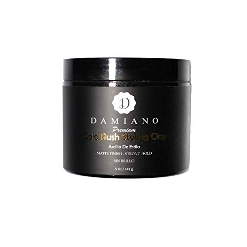 Damiano's Premium Gold Rush Styling Clay Pomade. 5oz Matte Finish - Strong/Flexible Hold - Hair Clay for a Natural Look Providing Texture and Volume - Intended for Types and Styles