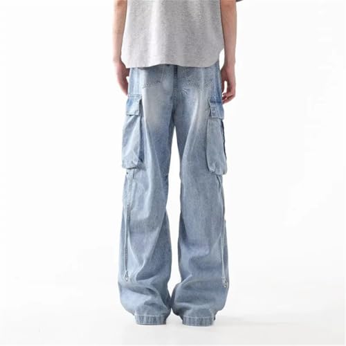 Men Vintage Blue Multi Pockets Baggy Jeans Pants Clothes Straight Gothic Denim Trousers4