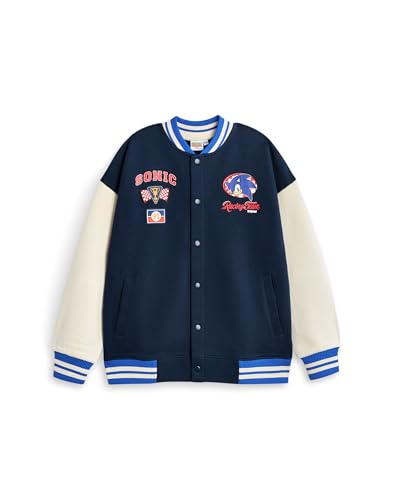 Sonic The Hedgehog Boys Bomber Jacket | Kids Sonic Racing Team Varsity Jacket in Blue | Childrens Sonic Character Checkered