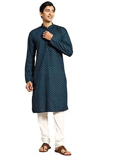 Image of Rajubhai Hargovindas Men Pure Cotton Chikankari Embroidered Straight Kurta