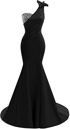 Lily Wedding Womens One Shoulder Satin Mermaid Prom Dresses 2018 Long Formal Evening Ball Gowns D44 Black Plus Size 18