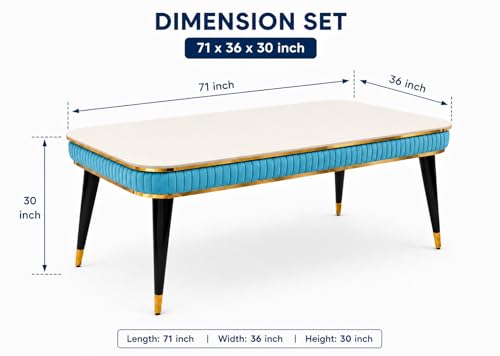 Image of WOODEN SPACE 6-Seater Wooden Dining Table Set | Nano Composite Marble Top | Solid Wood Base | Modern Dining Room Furniture with 6 Chairs (Sky Blue Printed)