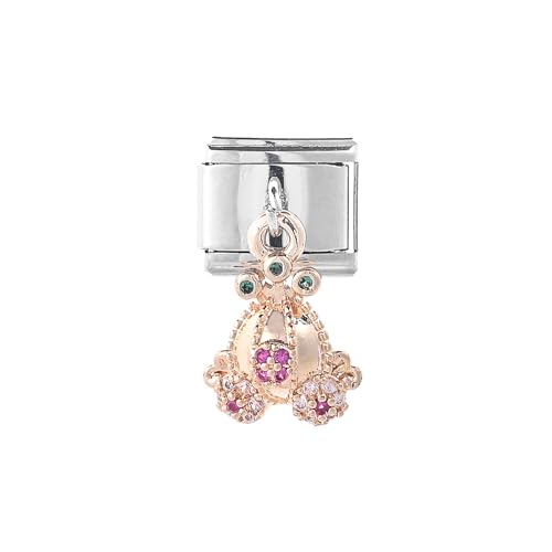 Pumpkin Carriage Gold Crystal Dangle Chain Silver Italian 9mm Link Stainless Steel Modular Compatible With Bracelet