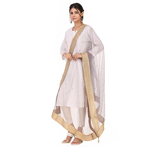 Image of Traditions Bazaar Women's Net Zari Border Dupatta