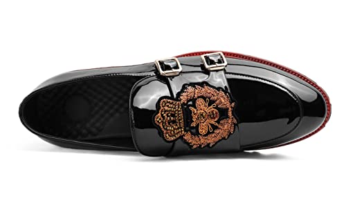 Santimon Unisex Platform Loafers Lug Sole Pattern Leather American Classics Embroidery Monk Shoes3