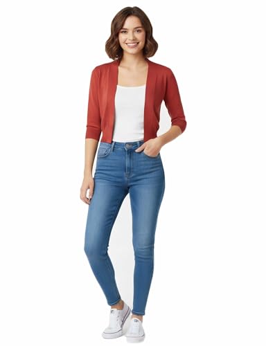 Image of Allsense Women's 3 /4 Sleeve Cropped Shrug Cardigan | Classic Bolero, Open-Front, Lightweight Soft Fine Knit Cover Up