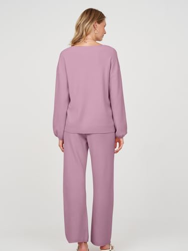 MEROKEETY Women's 2 Piece Outfits Lounge Sets Fall Winter Long Sleeve Knit Sweater Wide Leg Pant Matching Set3