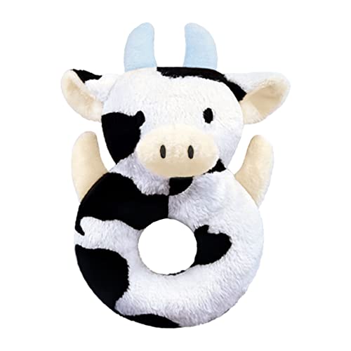 Image of Doindute Baby Cow Soft Rattle Toy, Dairy Cattle Plush Infant Shaker Rattle Easy-Grasp Stuffed Animal Toy, Gifts for Newborns Babies Toddlers Boys Girls, Blue Horns, 6 Inches