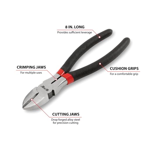 Image of Performance Tool W1722 10 in. Fence and 8 in. Diagonal Pliers Set | Drop forged alloy steel. Cushion grip handles. Features hammer head, pick end, wire cutters and crimper
