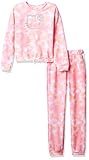 Gerippte Ärmel und Hose Hello Kitty Mädchen Fleece Sweatshirt and Jogger Pant Trainingsanzug, Pink/Orange, 3 Jahre