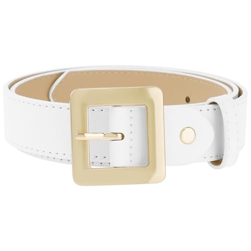 Elerevyo Women's Golden Square Buckle Belts, 1.1" Wide Fashion Simple