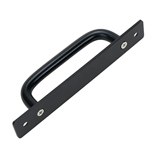 Semetall Barn Door Handle 2 Pack 128Mm (5") Hole Center Aluminum Alloy Punch-Free Sliding Handle,Closet Door Handles Pulls With Plate For Cupboard Cabinet Wardrobe Drawer (Black) #TOP4