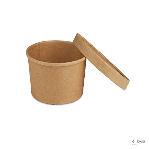 Image of Disposable Thick-Walled Craft Paper Food Container Bowl /Tub with lid, 1000 ml, Pack of 15 - Brown