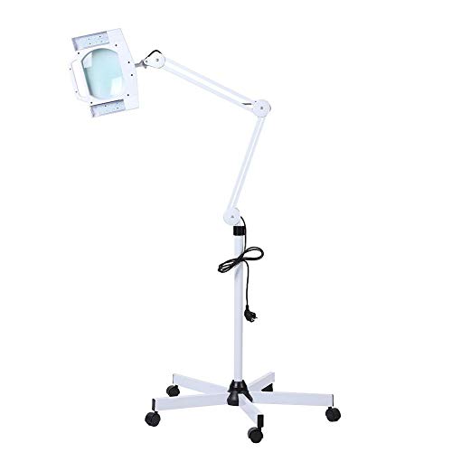Preisvergleich Produktbild Lupenleuchte LED Lupenlampe Beauty-Lupenleuchte mit Standfuß Arbeitsplatzlampe Kosmetiklampe Kosmetikleuchte 5X Vergrößerung Stehlamp mit Rolling Standfuß für Schönheitssalon Krankenhaus nach Hause