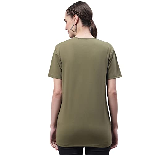 Image of Mack Jonney Women Round Neck Cotton Solid Regular Fit T-Shirt-T Anthraa 001-P