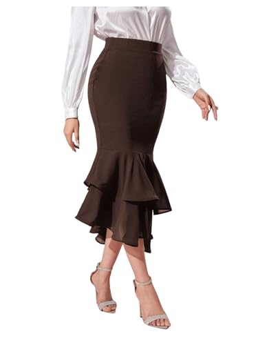 Verdusa Women's Fishtail Skirt High Waist Casual Skirt Tiered Elegant Hip-Wrapping Skirts3