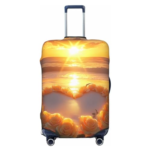 Yellow Rose Heart Elastic Travel Luggage Cover, Washable Spandex Suitcase Protector, Anti-Scratch Fits 18-32 Inch