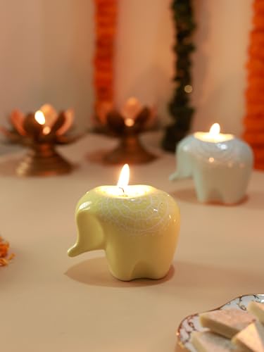 Image of Craftribal's Elephant Shaped Ceramic Table Tea-Light Holder-Votive Tealight Holder for Dining Table Candle Stand for Home Decoration Candle Holders for Home Items in Living Room(Mulitoclor,Set of 6)