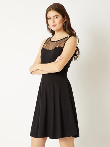 Image of Miss Chase Women's Round Neck Sleeveless Floral Ruffled GatheKnee-Long Skater Dress