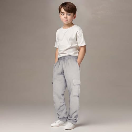 Cargo Sweatpants for Boys Kids Cotton Drawstring Elastic Waist Loose Joggers Running Sweat Pants with Toddler Pant2