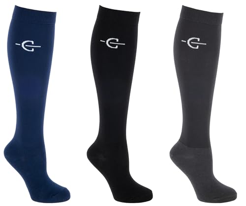 Covalliero 3 Paar Reitstrümpfe Competition Reitsocken Damen Herren Gr. 40-42 navy/black/grey Baumwolle angenehmes Tragegefühl stützender Strick 3232477