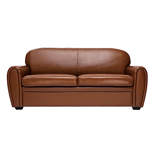 Miliboo Canapé Vintage 3 Places Cuir Marron et Bois Noir Club