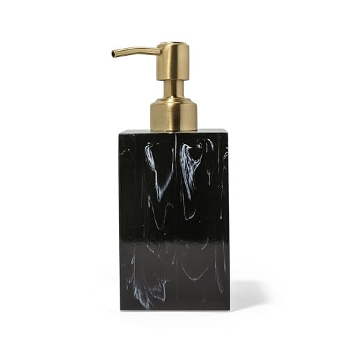 Yew Design Marble Black Pattern Soap Dispenser for Bathroom with Metal Pump (Gold), 15oz Square Rustproof Liquid Hand Dish Soap Dispenser for Kitchen Sink, Countertop, and Bathroom