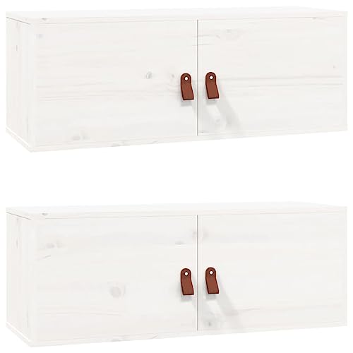 vidaXL Wandschrank 2 STK., Hängeschrank mit viel Stauraum, Schwebeschrank für Wohnzimmer, TV Schrank Wohnzimmerschrank Holzschrank, Weiß Massivholz Kiefer