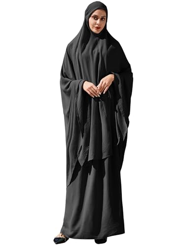 ODIZLI Women's Muslim Islamic Two-piece Outfits Hijab Dress Abaya and Loose Skirt Full Cover Kaftan
