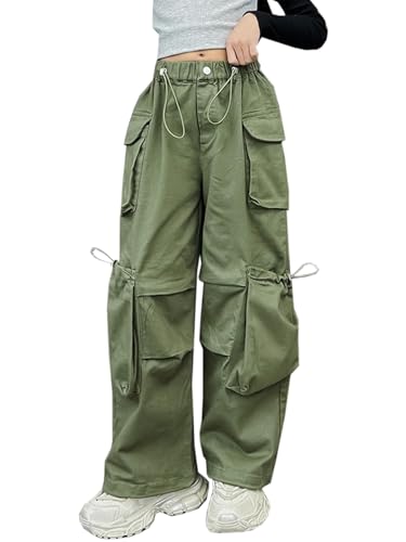 Image of Girls Cargo Pants Wide-Leg Straight Streetwear, 6-14 Years