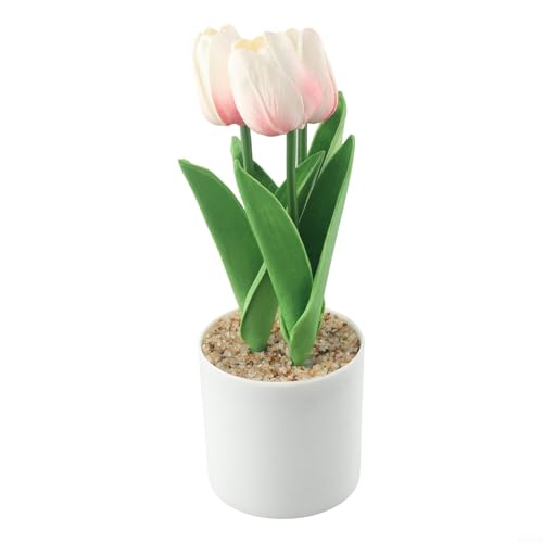Planta artificial de tulipán en maceta para decoración del hogar y la oficina, arreglos de boda y fiestas, con plástico reutilizable y diseño realista ()
