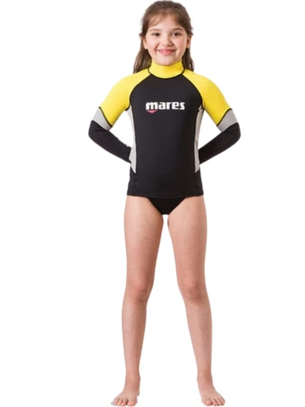Mares Rash Guard UPF Block 80+ Junior, Maglietta con Protezione Solare in Tessuto Leggero per Bambini, Giallo/Nero, L