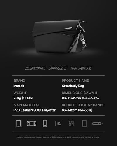 Inateck Sling Bag X-Pro, Compatible with 11 inch iPad Pro Air, 9L Water-resistant Crossbody Shoulder Messenger Bag With Adjustable Shoulder Strap for Men, Women, Travel, Cycling, Hiking, Work, Gym3