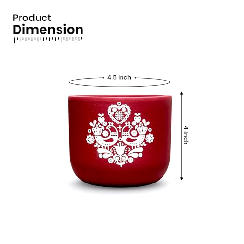 Image of Urban Plant Red Folk Art Handcrafted Terracotta Planter | Hand Painted Artisan Indoor Clay Pot for Living Room | Unique Decorative Flower Pot | Home Decor Gift | Drainage Hole | 4.5 Inch