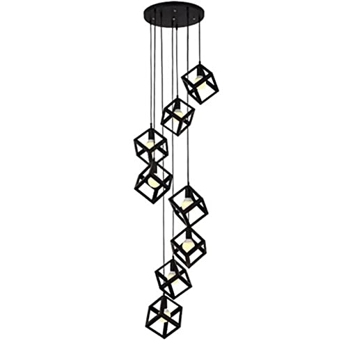 Lustres 8 lumières rétro pour escalier long style industriel moderne cage en fer