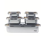 Pika | Juego de 5 cajas de alimentos de acero inoxidable | 1 x 5000 ml + 2 x 1300 ml + 2 x 650 ml | Especial por lotes de cocina | Compatible con microondas, almacenamiento fácil