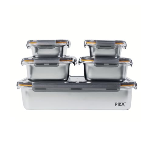Pika | Lot de 5 boites alimentaires en inox | Compatible au micro-ondes