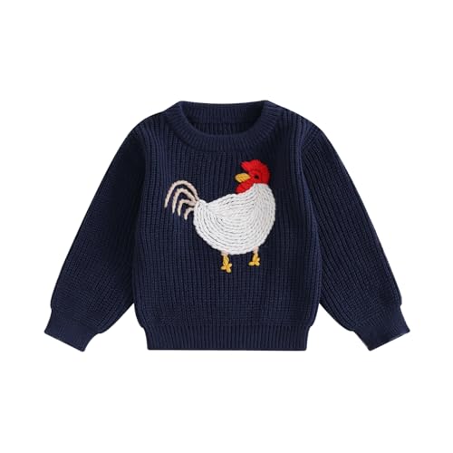 Toddler Baby Girl Boy Knit Sweater Rooster Embroidery Western Country Sweatshirt Oversized Tops Fall Winter Clothes