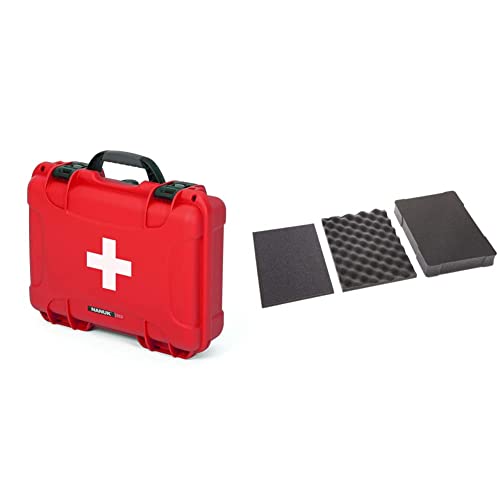 Image of Nanuk 910 Waterproof First Aid Prepper Survival Gear Dust and Impact Resistant Case - Empty - Red, 910-FSA9 & Foam Inserts (3 Part) for 910 Case