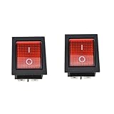 KCD2-201N 2 Position Rocker Toggle Switch ON/Off AC 250V/16A for Boat with Red LED Indicate Light DPST 4 Pins (2/Pack)