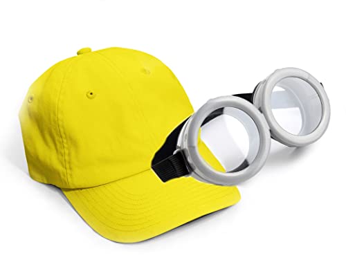 MFAZ Morefaz Ltd Minion Lunettes, Déguisement Despicable Me, Lunettes - Adultes, Casquette Jaune, Bonnet