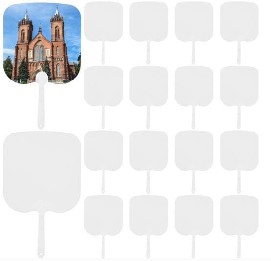 Epicover 30 Pcs Handheld Church Fans, White Double-Sided Sublimation Fan, Blank Paddle Fans with Handles, Plastic DIY Hand Fans for Church, Wedding, Party, Advertisement, 6.7×7.1in