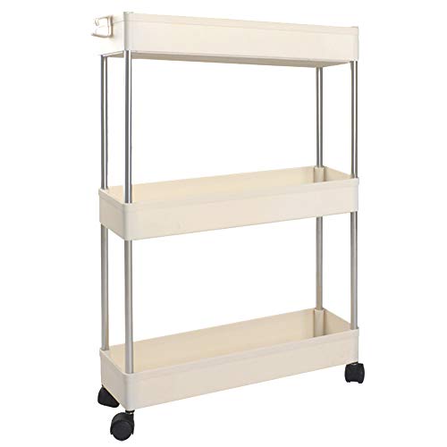 SOLEJAZZ Narrow Storage Cart 3-Tier Slim Mobile Shelving Unit Rolling Bathroom Carts, Rolling
