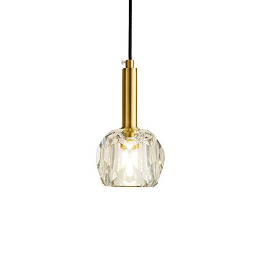 NC Lighting 1-Light Modern Crystal Pendant Lighting Gold Brushed Metal Decorative Mini Angular Glass Ceiling Hanging Light Fixtures for Kitchen Island Bedroom Bar Dining Room