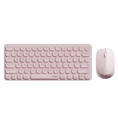 Image of Rapoo Multi-Device Keyboard and Mouse Combo, 2.4GHz /Bluetooth 5.0 /4.0 Wireless Keyboard & Mouse Set for Windows /Mac /Linux /Chrome, Support 4 Devices, Low-Profile Silent Click, Battery Powered, Pink