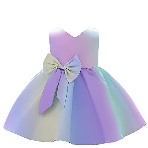 Flower Girl Dresses Wedding Baby Birthday Party Frocks Christmas Party Event Baptism Prom Tutu Backless Dress (Purple,90)
