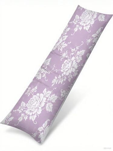 Funda Cojin 60x180 Flores Suave Terciopelo Rectangular Cojin Embarazada, Cojines Sofa con Cremallera Invisible, Lila Otoño Fundas Cojines, Hogar Salon Dormitorios Decorativas Fundas Almohadas J-48