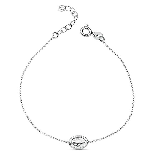 Iyé Biyé Jewels Pulsera niña Mujer Plata de Ley 925 Virgen Milagrosa 16 + 4 cm Ajustable Cadena Forzada